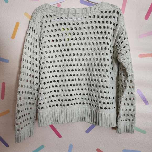 Jenee Naylor Crewneck Open Stitch Sweater NWT Future Collective Light Green - Picture 5 of 9